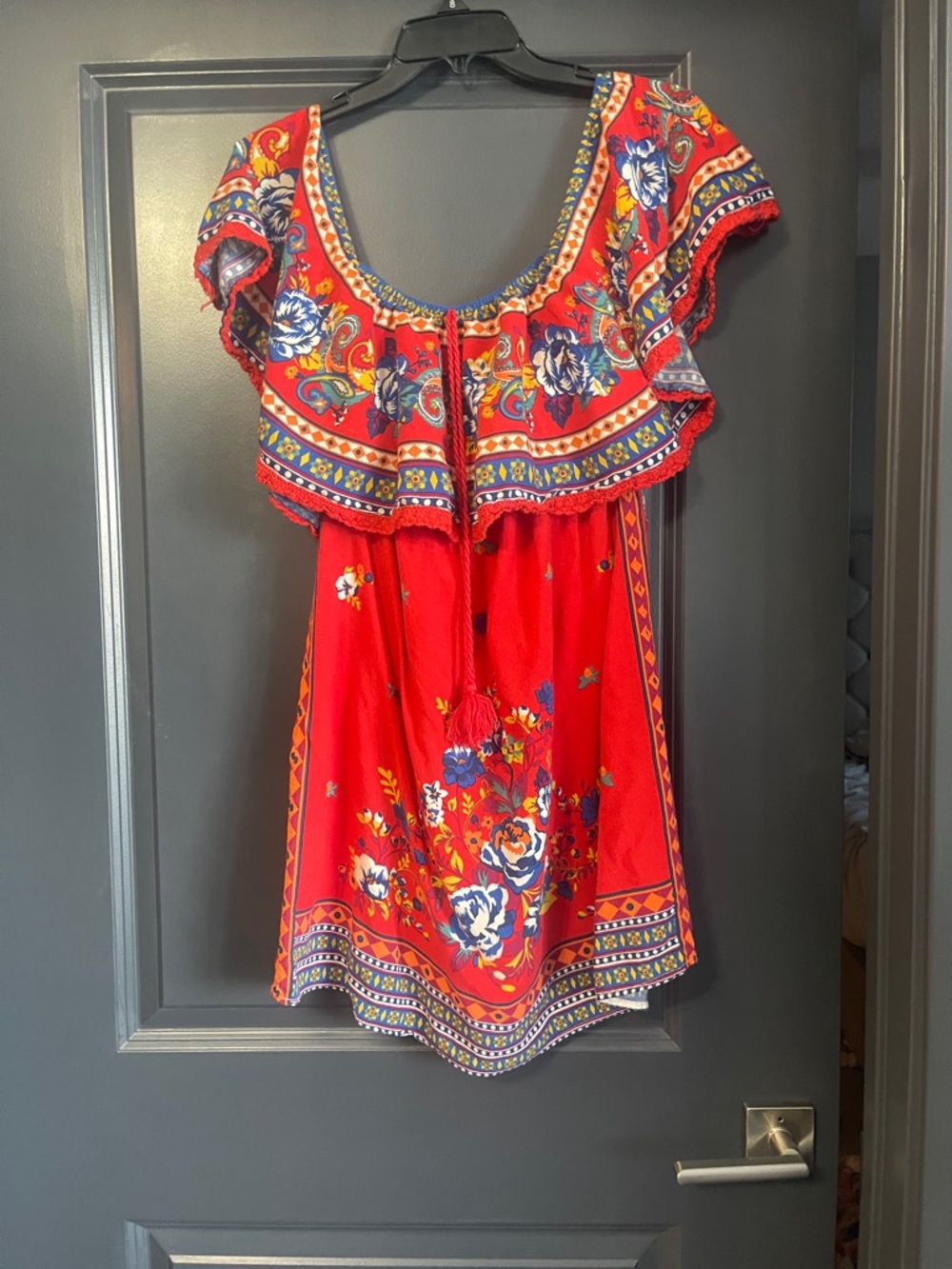 Flying Tomato Red Floral Ruffle Off-Shoulder Top